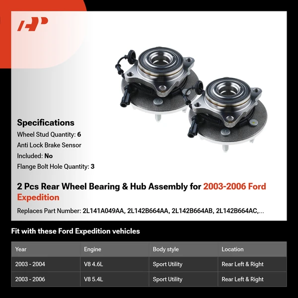 2 Pcs Rear Wheel Bearing & Hub Assembly for 2003-2006 Ford Expedition