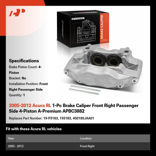 2005-2012 Acura RL 1-Pc Brake Caliper Front Right Passenger Side 4-Piston A-Premium APBC3882
