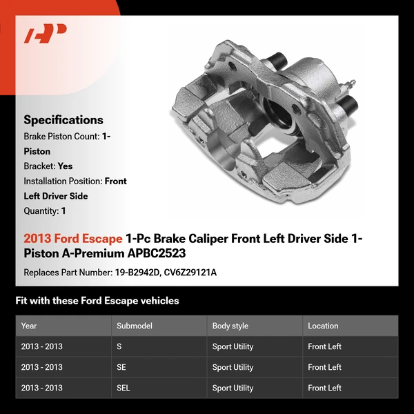 2013 Ford Escape 1-Pc Brake Caliper Front Left Driver Side 1-Piston A-Premium APBC2523
