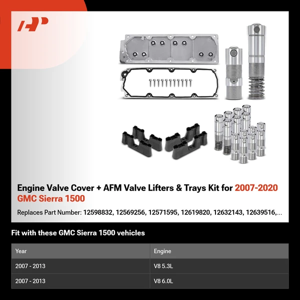 Engine Valve Cover + AFM Valve Lifters & Trays Kit for 2007-2020 GMC Sierra 1500