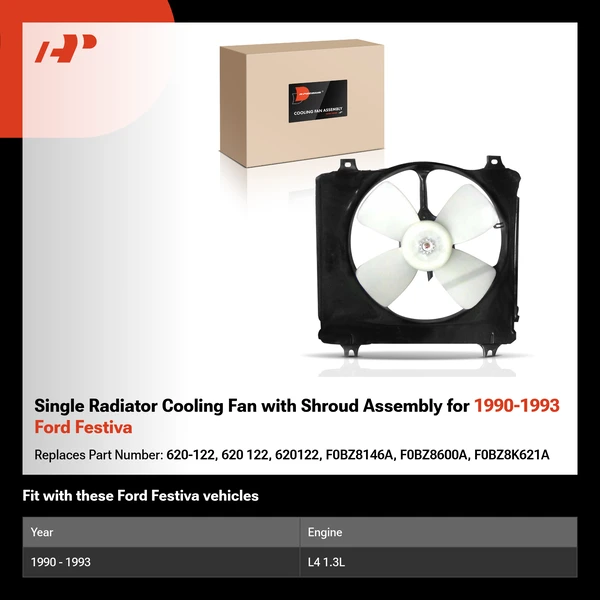 Single Radiator Cooling Fan with Shroud Assembly for 1990-1993 Ford Festiva