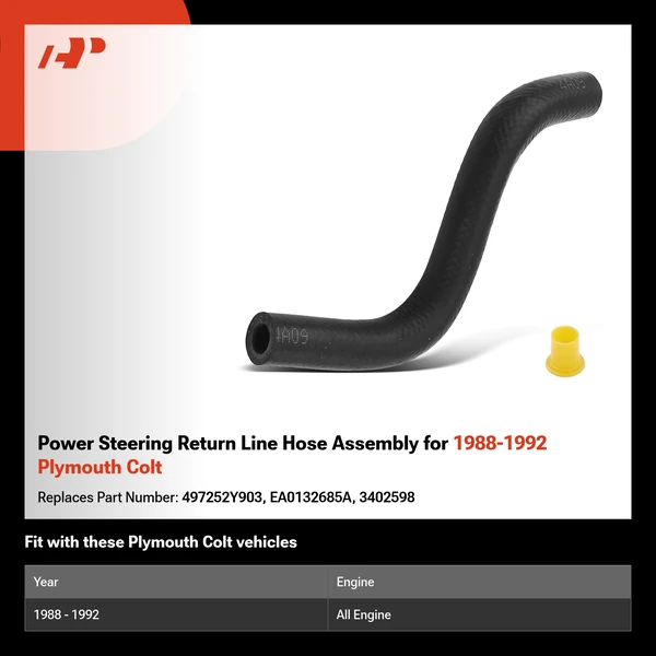 Power Steering Return Line Hose Assembly for 1988-1992 Plymouth Colt