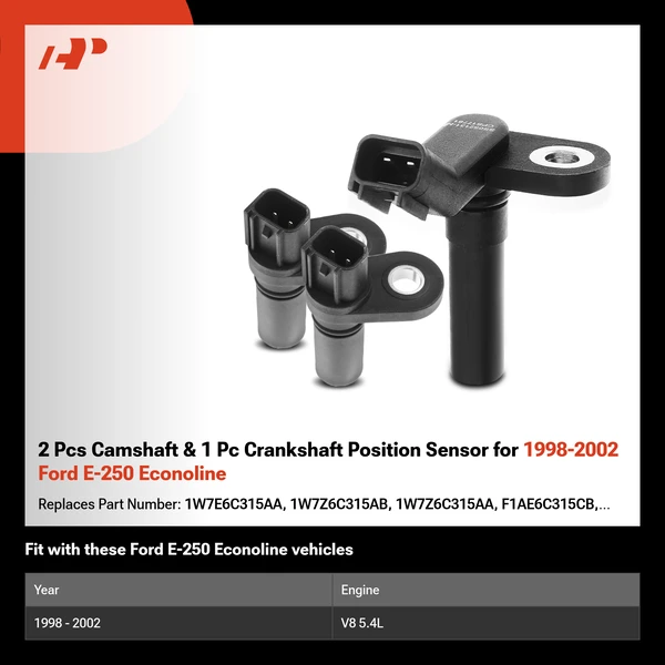 2 Pcs Camshaft & 1 Pc Crankshaft Position Sensor for 1998-2002 Ford E-250 Econoline