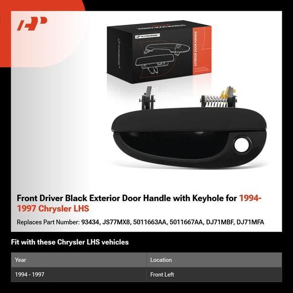 Front Driver Black Exterior Door Handle with Keyhole for 1994-1997 Chrysler LHS