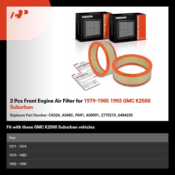 2 Pcs Front Engine Air Filter for 1979-1985 1993 GMC K2500 Suburban