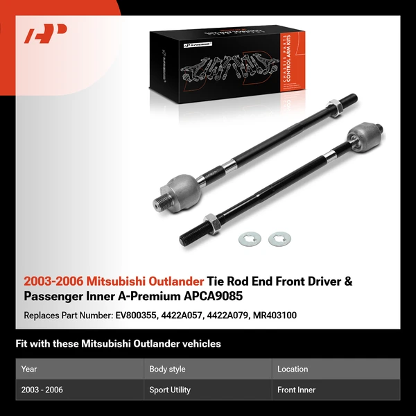 2003-2006 Mitsubishi Outlander Tie Rod End Front Driver & Passenger Inner A-Premium APCA9085
