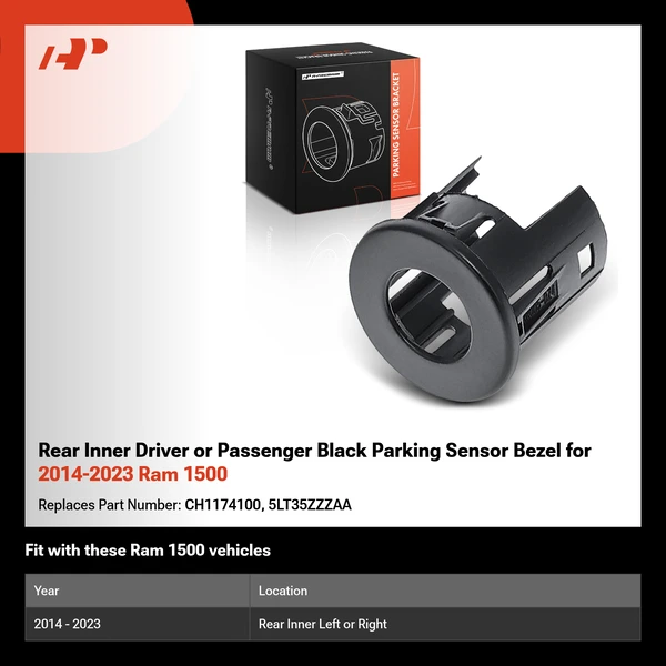 Rear Inner Driver or Passenger Black Parking Sensor Bezel for 2014-2023 Ram 1500