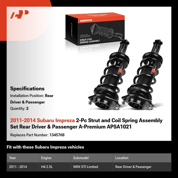 2011-2014 Subaru Impreza 2-Pc Strut and Coil Spring Assembly Set Rear Driver & Passenger A-Premium APSA1021