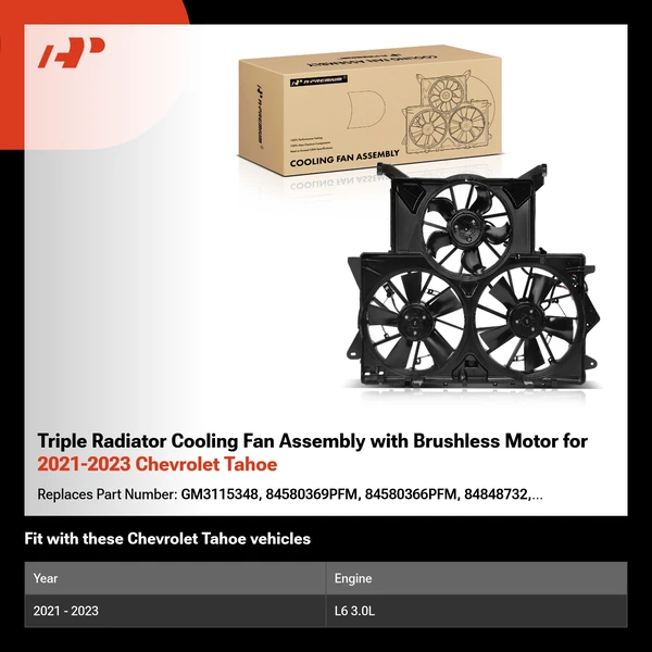 Triple Radiator Cooling Fan Assembly with Brushless Motor for 2021-2023 Chevrolet Tahoe