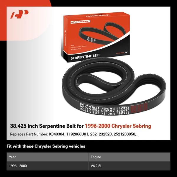 38.425 inch Serpentine Belt for 1996-2000 Chrysler Sebring