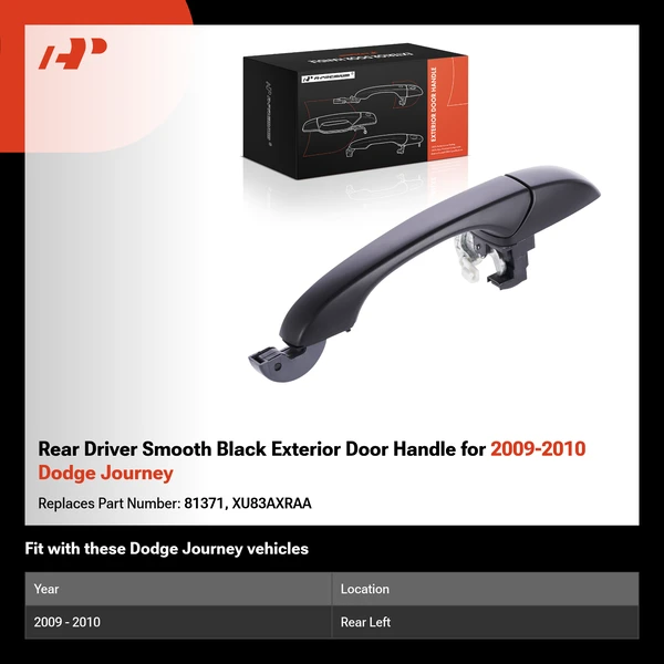Rear Driver Smooth Black Exterior Door Handle for 2009-2010 Dodge Journey
