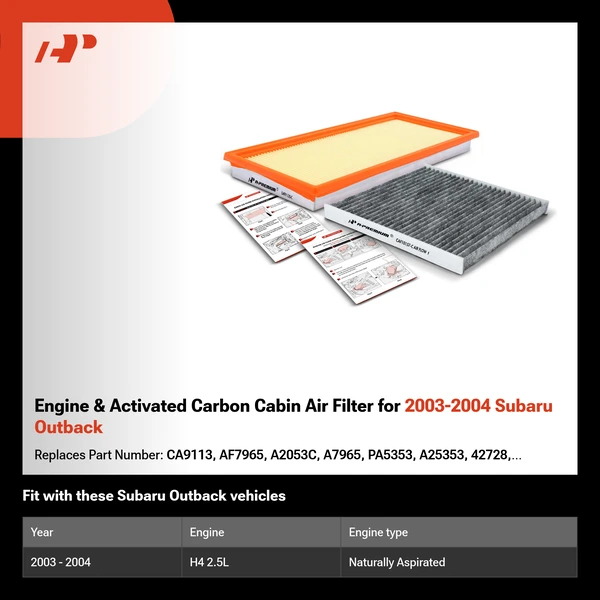 Engine & Activated Carbon Cabin Air Filter for 2003-2004 Subaru Outback