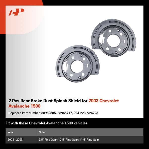 2 Pcs Rear Brake Dust Splash Shield for 2003 Chevrolet Avalanche 1500