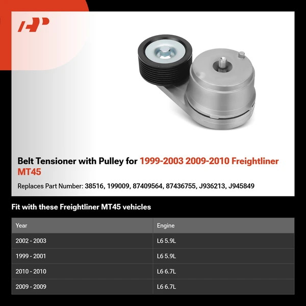 Belt Tensioner with Pulley for 1999-2003 2009-2010 Freightliner MT45