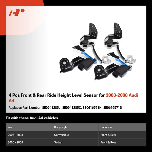 4 Pcs Front & Rear Ride Height Level Sensor for 2003-2008 Audi A4