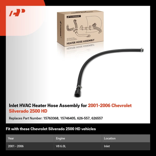 Inlet HVAC Heater Hose Assembly for 2001-2006 Chevrolet Silverado 2500 HD