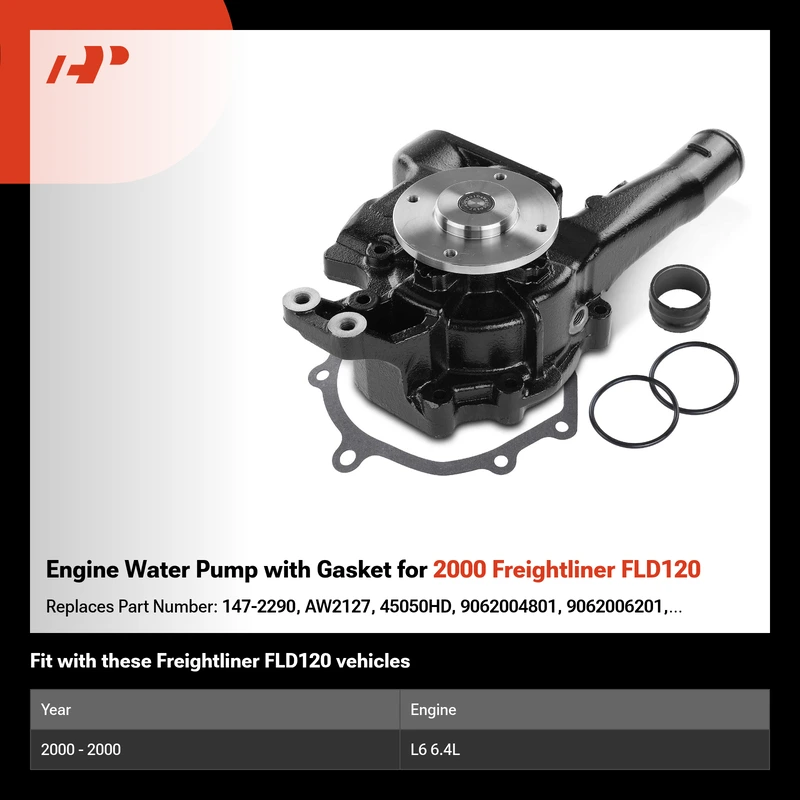 Engine Water Pump with Gasket for 2000 Freightliner FLD120