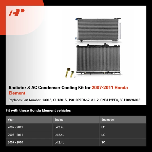 Radiator & AC Condenser Cooling Kit for 2007-2011 Honda Element