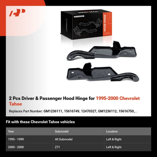 2 Pcs Driver & Passenger Hood Hinge for 1995-2000 Chevrolet Tahoe