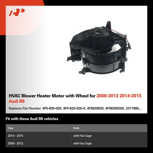 HVAC Blower Heater Motor with Wheel for 2008-2012 2014-2015 Audi R8
