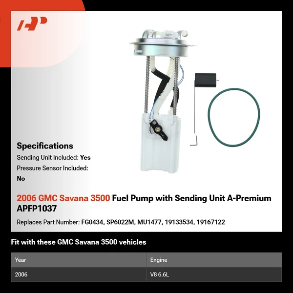 2006 GMC Savana 3500 Fuel Pump with Sending Unit A-Premium APFP1037