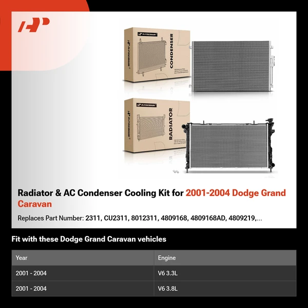 Radiator & AC Condenser Cooling Kit for 2001-2004 Dodge Grand Caravan