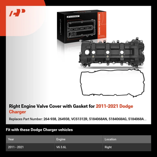 Right Engine Valve Cover with Gasket for 2011-2021 Dodge Charger