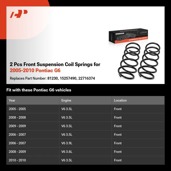 2 Pcs Front Suspension Coil Springs for 2005-2010 Pontiac G6