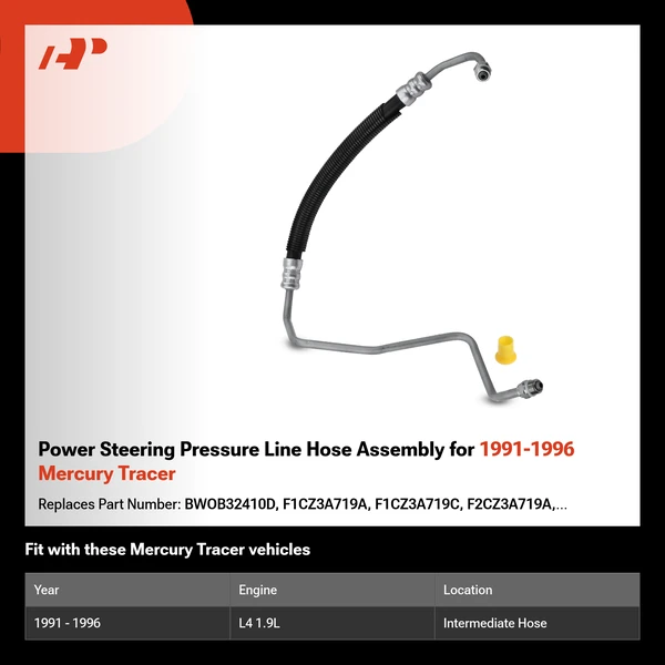 Power Steering Pressure Line Hose Assembly for 1991-1996 Mercury Tracer