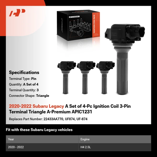 2020-2022 Subaru Legacy A Set of 4-Pc Ignition Coil 3-Pin Terminal Triangle A-Premium APIC1231