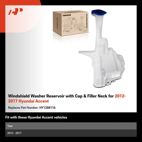 Windshield Washer Reservoir with Cap & Filler Neck for 2012-2017 Hyundai Accent