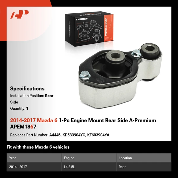 2014-2017 Mazda 6 1-Pc Engine Mount Rear Side A-Premium APEM1867