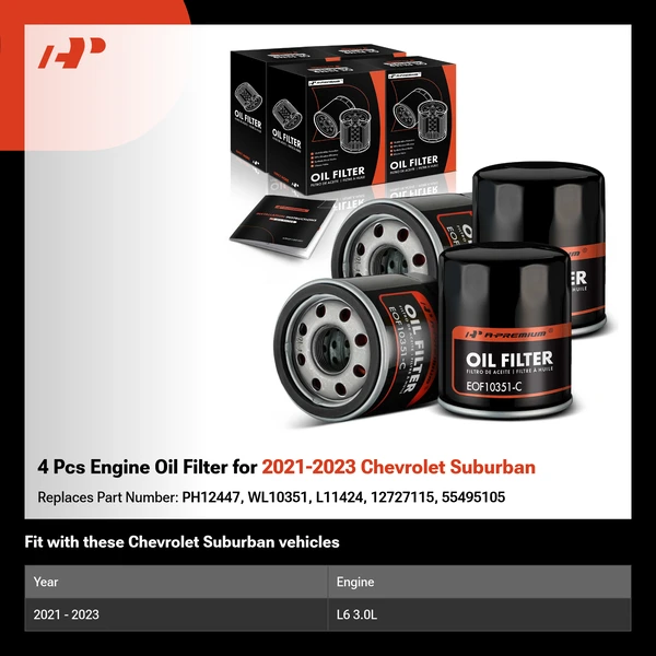 4 Pcs Engine Oil Filter for 2021-2023 Chevrolet Suburban