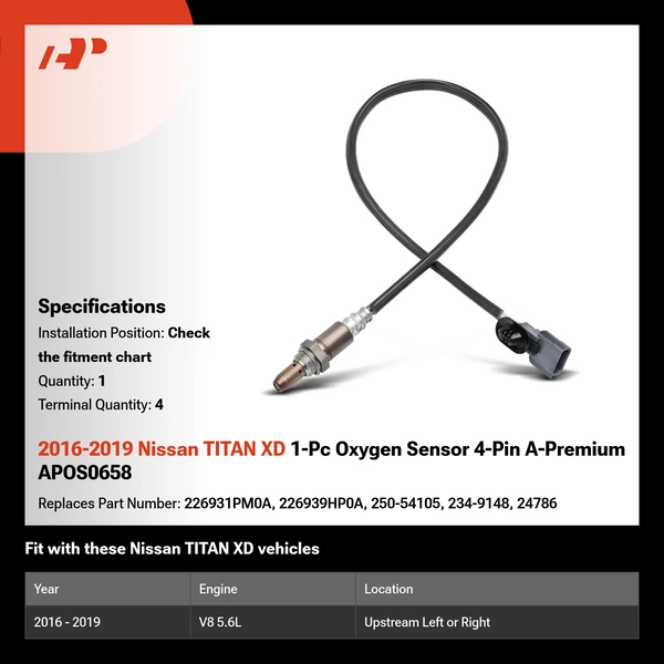 2016-2019 Nissan TITAN XD 1-Pc Oxygen Sensor 4-Pin A-Premium APOS0658