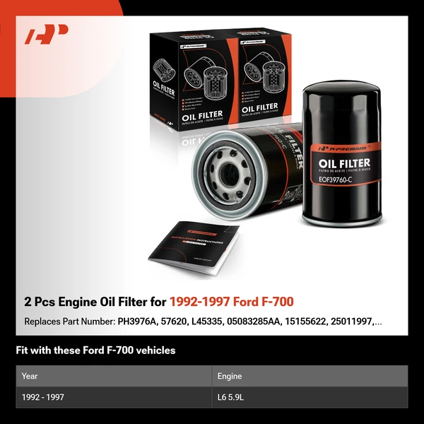 2 Pcs Engine Oil Filter for 1992-1997 Ford F-700