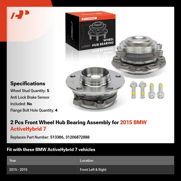 2 Pcs Front Wheel Hub Bearing Assembly for 2015 BMW ActiveHybrid 7