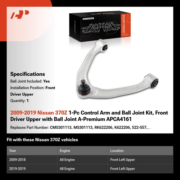 2009-2019 Nissan 370Z 1-Pc Control Arm and Ball Joint Kit, Front Driver Upper with Ball Joint A-Premium APCA4161