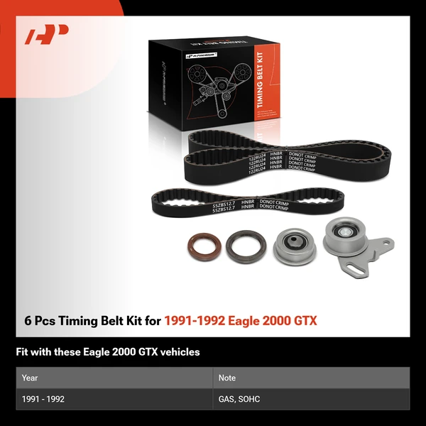 6 Pcs Timing Belt Kit for 1991-1992 Eagle 2000 GTX