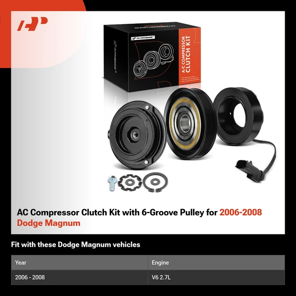 AC Compressor Clutch Kit with 6-Groove Pulley for 2006-2008 Dodge Magnum