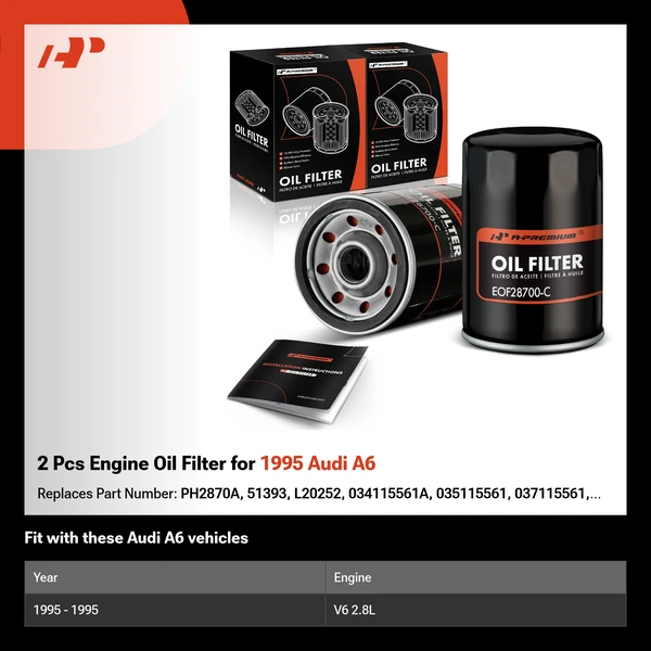 2 Pcs Engine Oil Filter for 1995 Audi A6