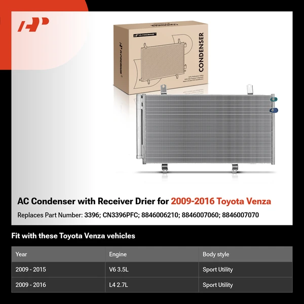 AC Condenser with Receiver Drier for 2009-2016 Toyota Venza