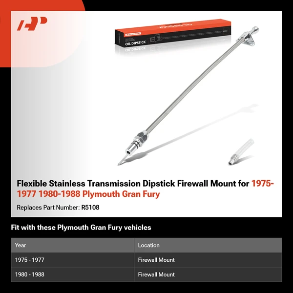 Flexible Stainless Transmission Dipstick Firewall Mount for 1975-1977 1980-1988 Plymouth Gran Fury