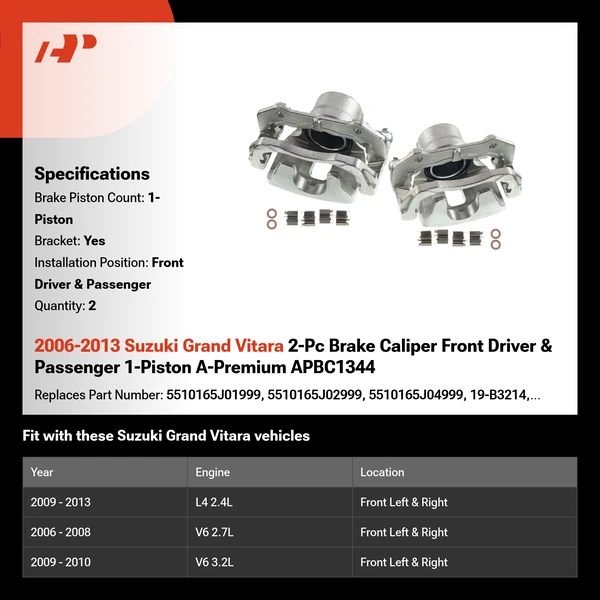 2006-2013 Suzuki Grand Vitara 2-Pc Brake Caliper Front Driver & Passenger 1-Piston A-Premium APBC1344