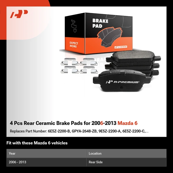 4 Pcs Rear Ceramic Brake Pads for 2006-2013 Mazda 6