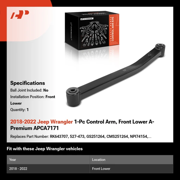 2018-2022 Jeep Wrangler 1-Pc Control Arm, Front Lower A-Premium APCA7171