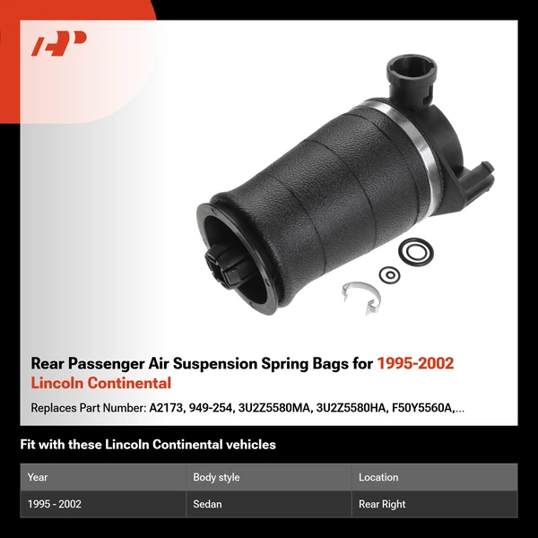 Rear Passenger Air Suspension Spring Bags for 1995-2002 Lincoln Continental