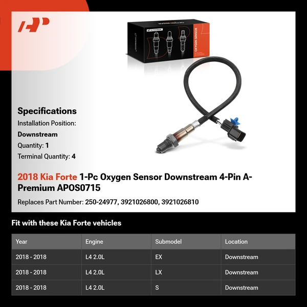 2018 Kia Forte 1-Pc Oxygen Sensor Downstream 4-Pin A-Premium APOS0715