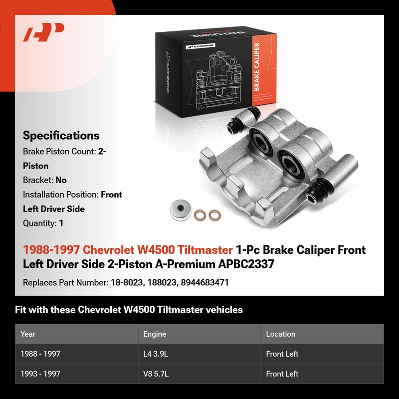 1988-1997 Chevrolet W4500 Tiltmaster 1-Pc Brake Caliper Front Left Driver Side 2-Piston A-Premium APBC2337