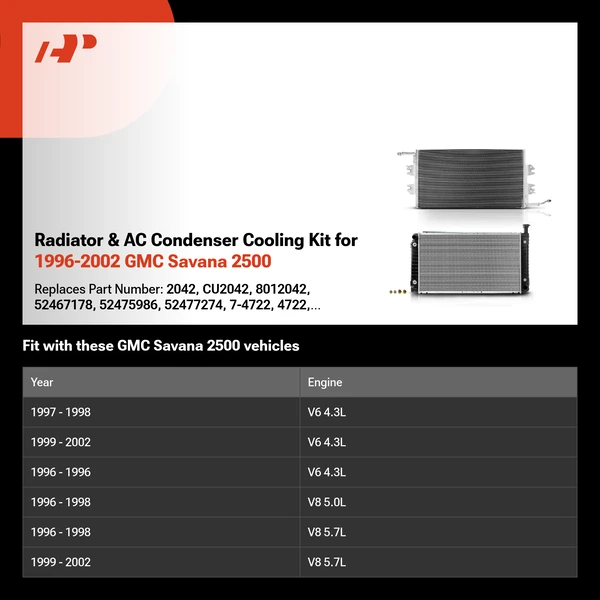 Radiator & AC Condenser Cooling Kit for 1996-2002 GMC Savana 2500