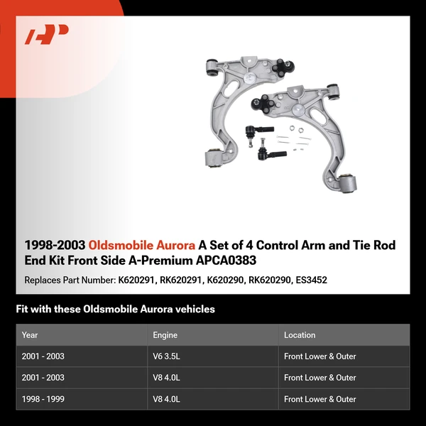 1998-2003 Oldsmobile Aurora A Set of 4 Control Arm and Tie Rod End Kit Front Side A-Premium APCA0383